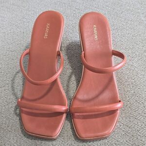 Kaanas Leather Brick Red Square Toe Wedge Sandals - Size 9